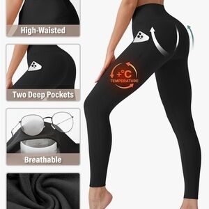 Grey Pockets-Fleece Lined Leggings Size L-XL